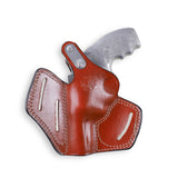 Rear view of 3-slot leather belt holster showing versatile carry angles for Charter Arms Undercover.