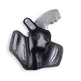 Rear view of 3-slot leather belt holster showing versatile carry angles for Charter Arms Undercover.