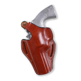 Premium Brown leather OWB holster fits Colt Python 4 & 4.25 inch. 2-slot thumb break design for secure carry by Pusat Holster Left Hand