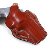 Hand-molded brown leather holster for Colt Python 4.25 inch. Double-stitched with polished edges for a professional look.