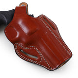 Durable Double Stitching and Hand Burnished Edges on Pusat Brown Leather Holster for Windicator