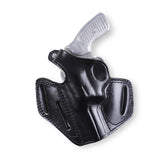 Hand-molded black leather 3-slot OWB thumb break holster for Ruger SP101 .357 Magnum 3-inch barrel.