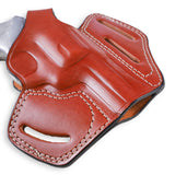 Close-up of Hand-Stitched Vegetable-Tanned Leather and Brass Snap on Pusat Holster