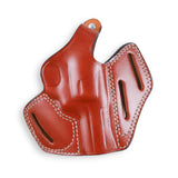 Rear view of 3-Slot Leather Holster showing belt loops for FBI cant and straight draw
