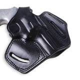 Close-up of Hand-Stitched Vegetable-Tanned Leather and Brass Snap on Pusat Holster