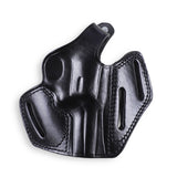 Rear view of 3-Slot Leather Holster showing belt loops for FBI cant and straight draw