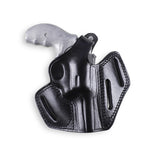Rear view of 3-Slot Leather Holster showing belt loops for FBI cant and straight draw
